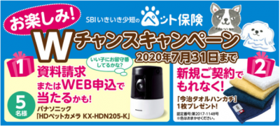 Sbiいきいき少短のペット保険 お楽しみ Wチャンスキャンペーン 実施中 保険市場times