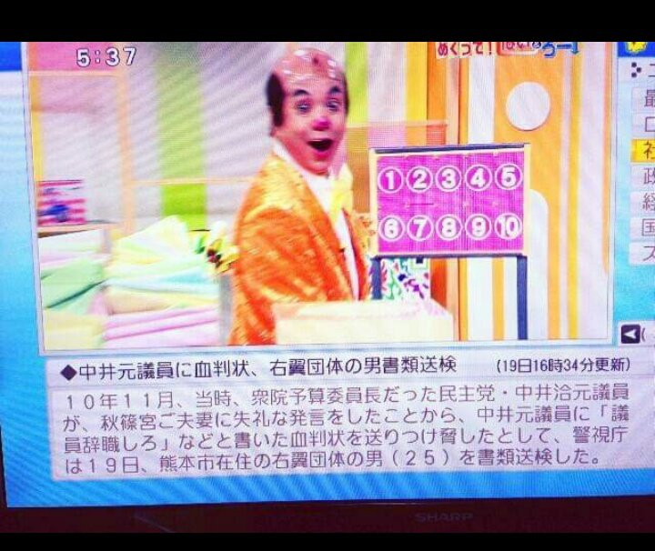 衆院予算委員長だった民主党の中井洽氏に対して、血判状を送りつけたとして書類送検されたという、TVのニュース字幕