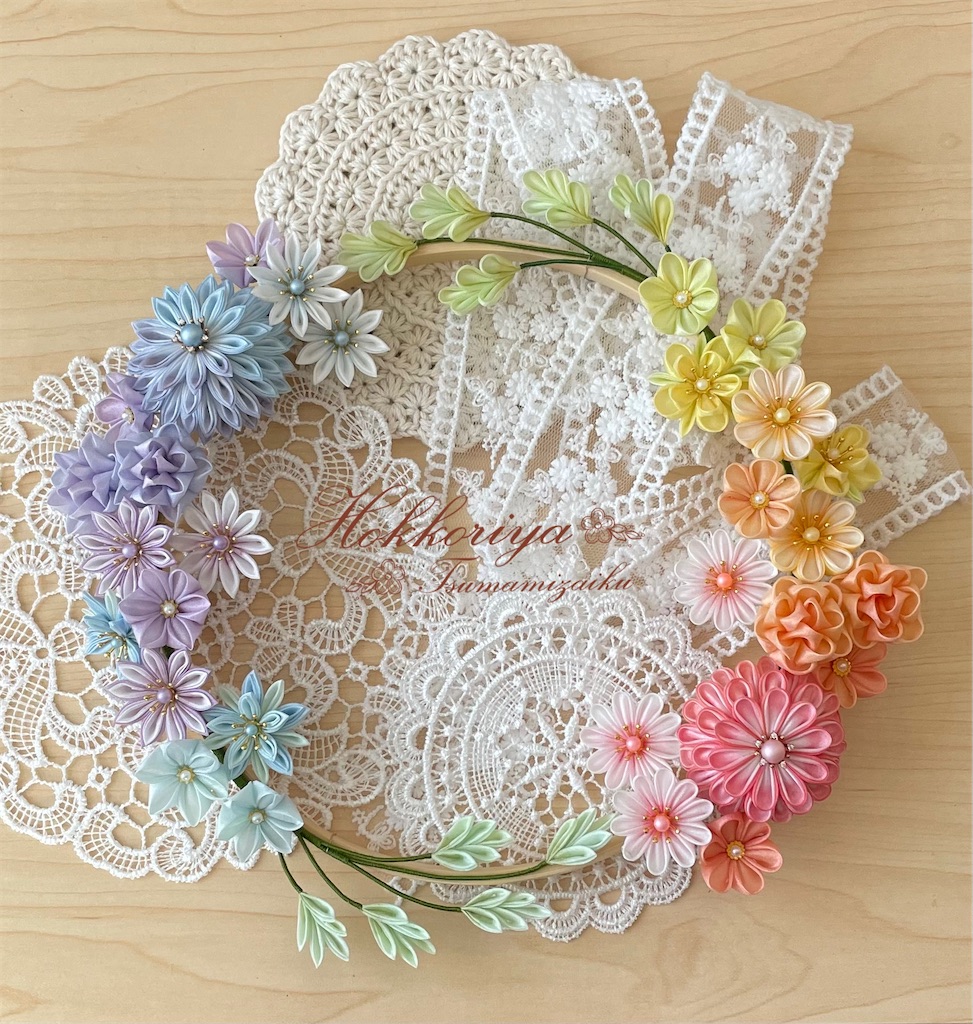 つまみ細工 定期講座 春色のリース - つまみ細工工房