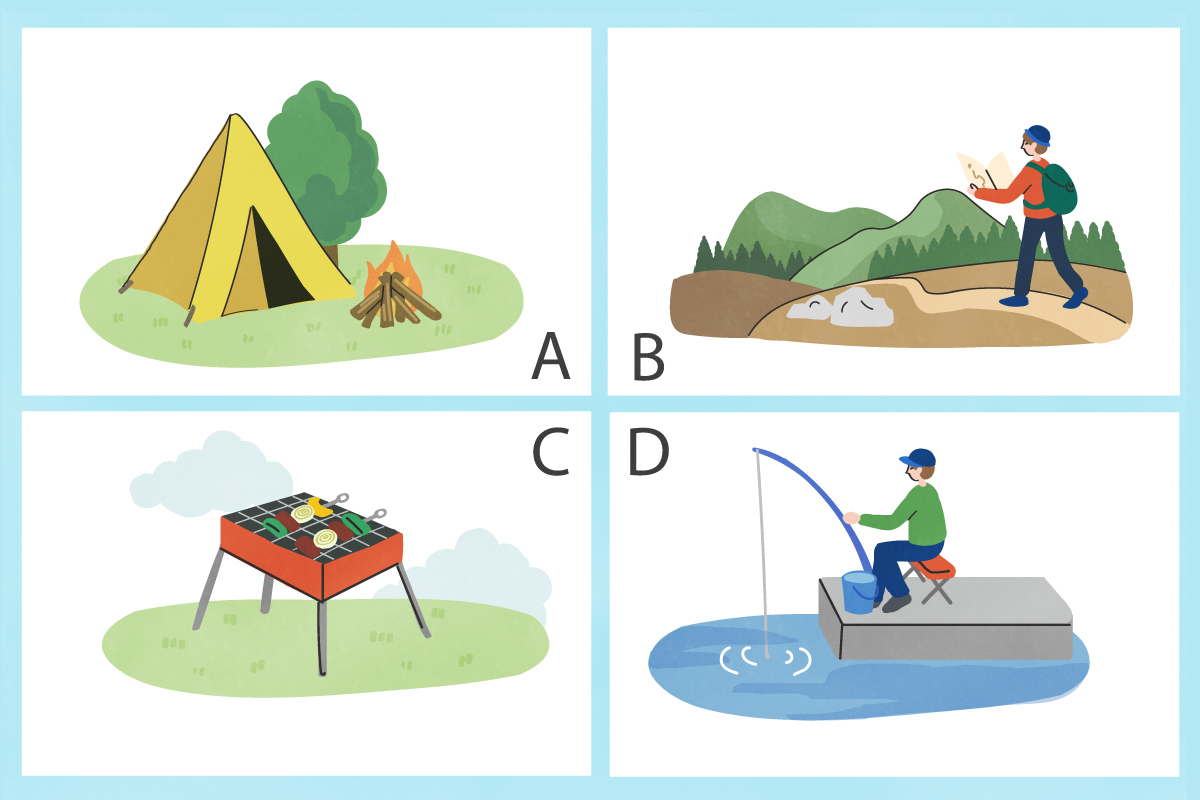 あなたが好きなアウトドアは？【心理テスト】好きなアウトドアの楽しみ方からわかる「社長になりやすいタイプ」イラスト
