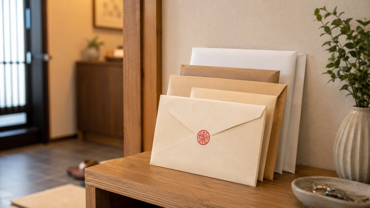 玄関先に届いた重要と書かれた封筒が積まれているようす