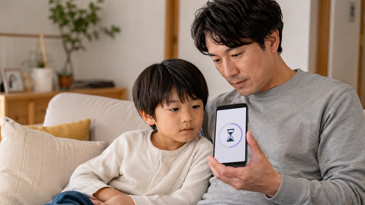 保護者と子どものスマホ使用時間管理のイメージ