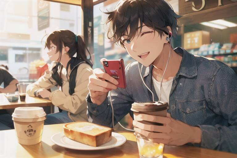朝のコンビニで朝ご飯を食べている