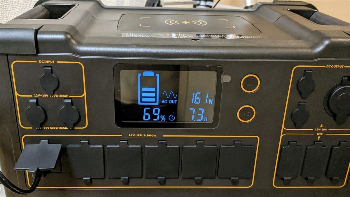 Pecron E2000LFP ポータブル電源 プロジェクターで出力テスト 1時間後
