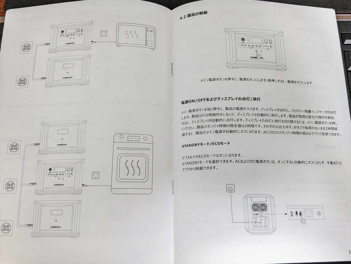 Dabbsson DBS2300 大容量ポータブル電源 日本語で書かれた取り扱い説明書