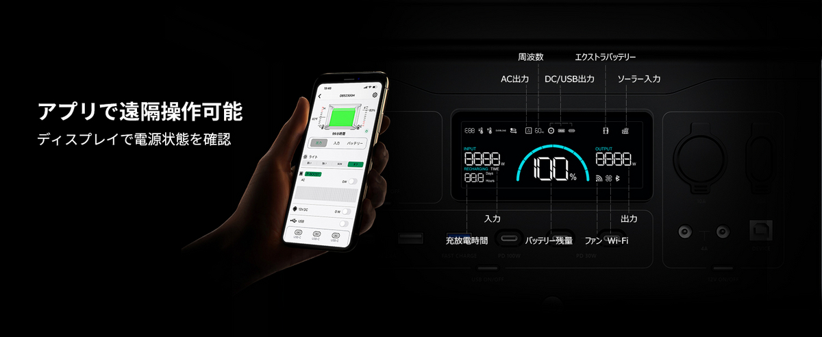 Dabbsson DBS2300 大容量ポータブル電源 専用アプリでスマートフォンから遠隔操作可能