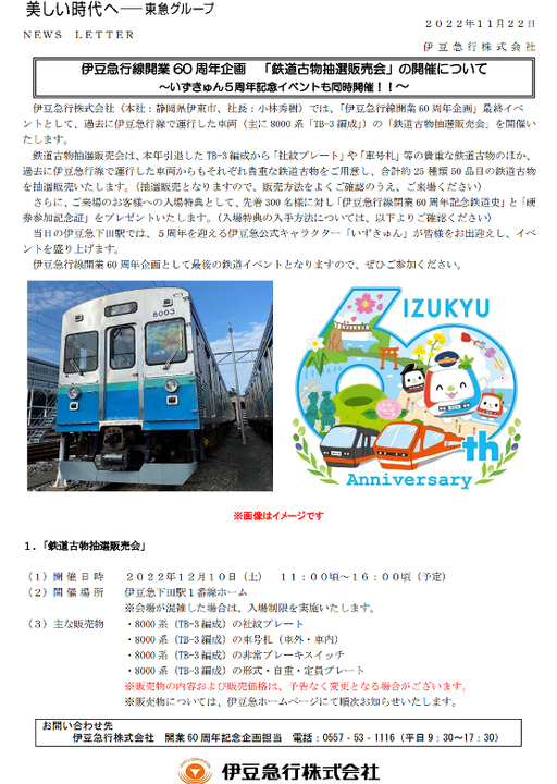 伊豆急行線開業60周年企画「鉄道古物抽選販売会」