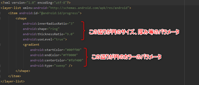 Android 円形のインジケータ Progressbarクラスの応用 俺言語