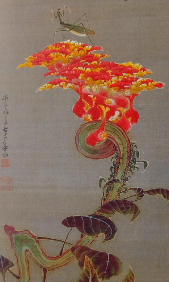 真作/野村一生/鶏頭図/ケイトウ図/花図/横物/掛軸☆宝船☆AI-822 真作/野村一生/鶏頭図/ケイトウ図/花図/横物/掛軸☆宝船☆AI-822