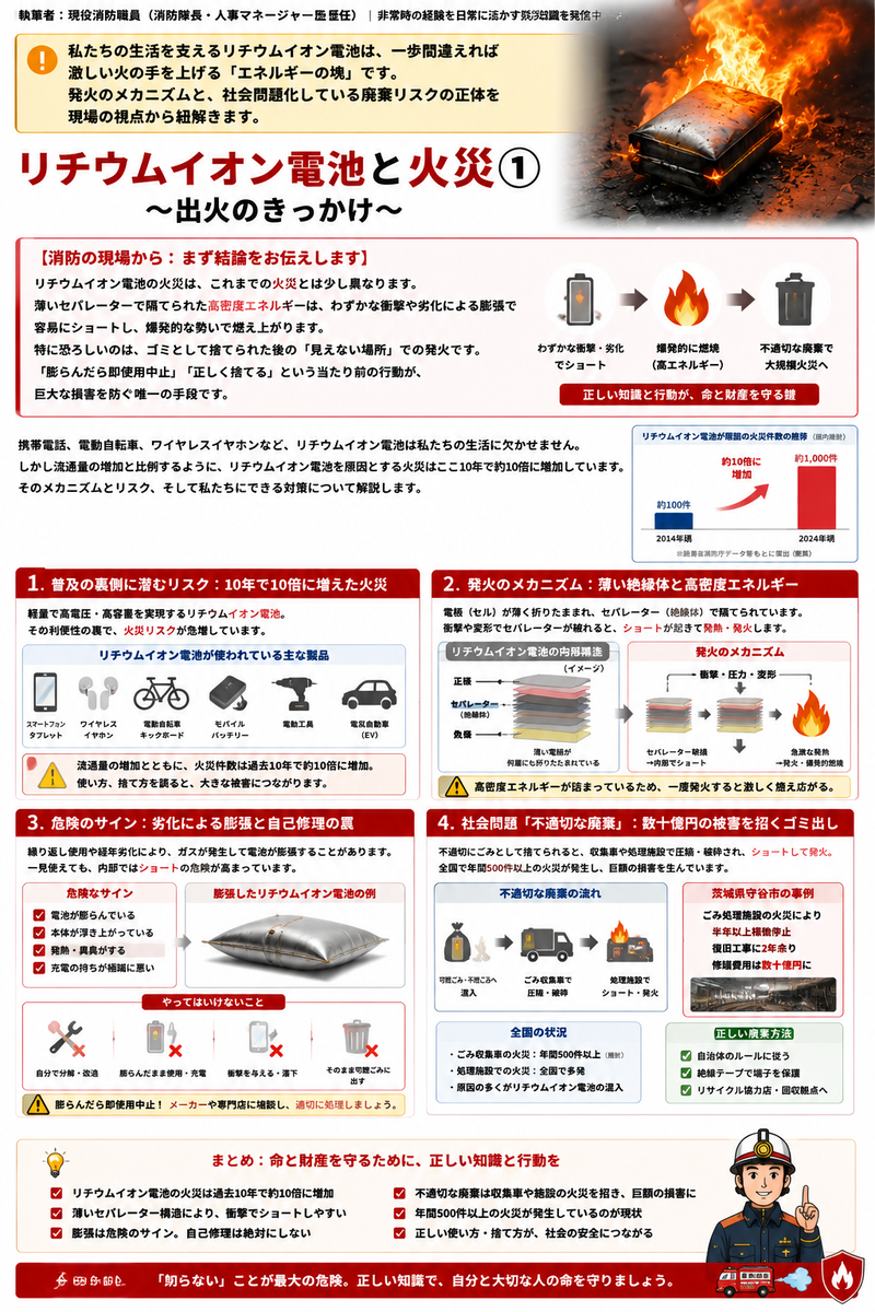 リチウムイオン電池の火災リスク