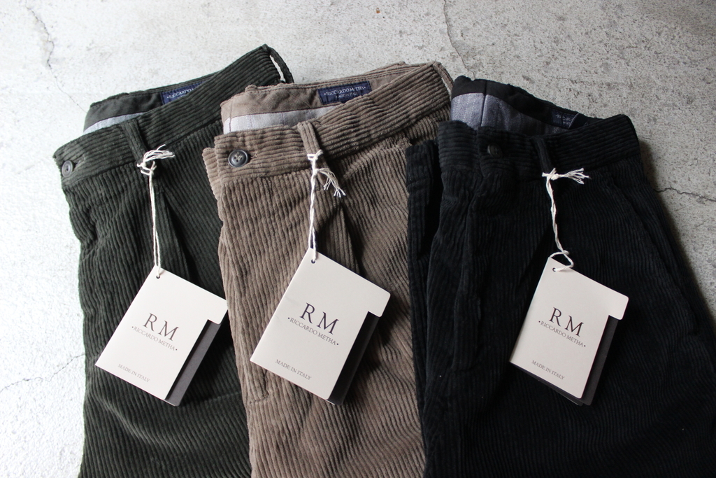イタリア製 RICCARDO METHA 1タック ワイド スラックス コーズ RICCARDO METHA リカルドメッサ 1TUCK WIDE TROUSERS 1タック