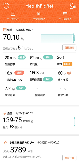 タニタのヘルスプラネットアプリ