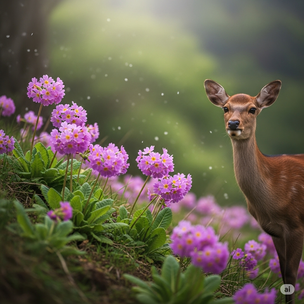 クリンソウと鹿のイメージ画像