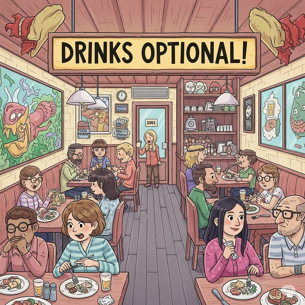 ドリンクを無理に頼まなくても良いレストランのイメージイラスト