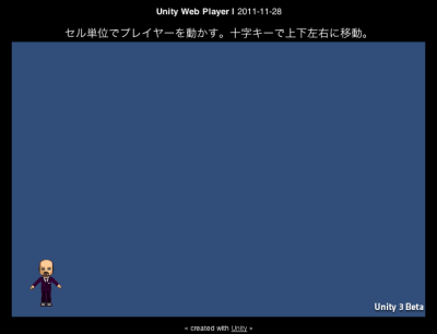 セル単位でプレイヤーを動かす。十字キーで上下左右に移動。