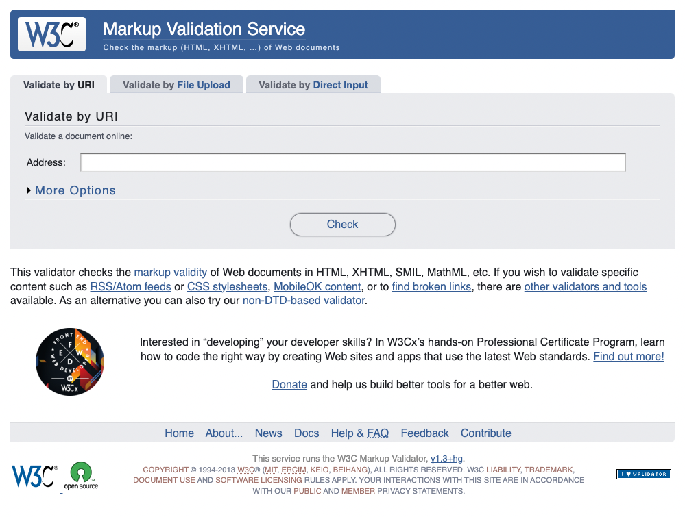 W3C Markup Validation Service トップページ