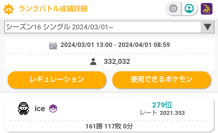 SVシングルS16最終190位レート2054 悪ウーラサフゴラッシャ