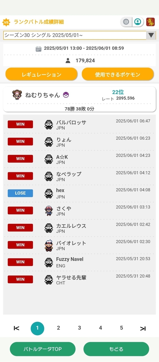 SVシングルS30最終22位レート2095 純白ミライランドラオス