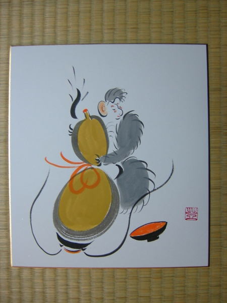 大津絵/鬼の行水・鷹匠・瓢箪鯰 - 一蓮の大津絵ギャラリー