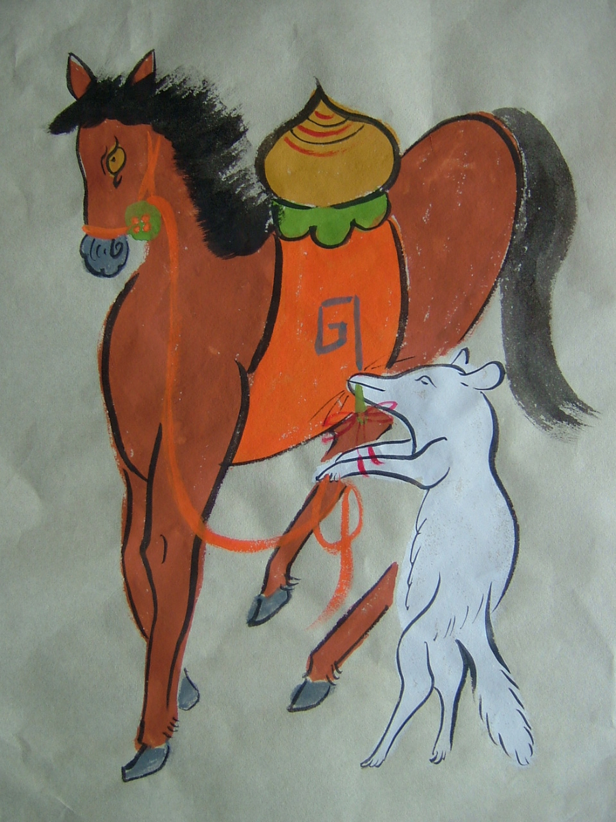 大津絵/馬と狐 - 一蓮の大津絵ギャラリー