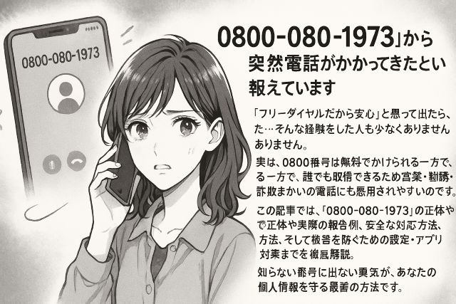 知らない番号「0800-080-1973」は出ても大丈夫？迷惑電話の実態と安全