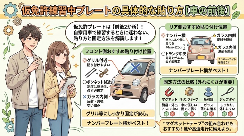 仮免許練習中プレートの貼り方|正しい位置・高さ40cmルールと違反にならない方法 - 知識で満たされたい!