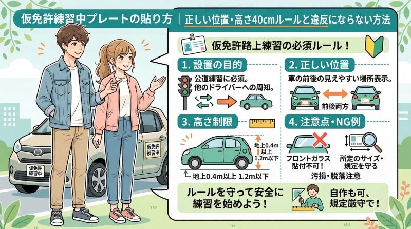 仮免許練習中プレートの貼り方|正しい位置・高さ40cmルールと違反にならない方法 - 知識で満たされたい!