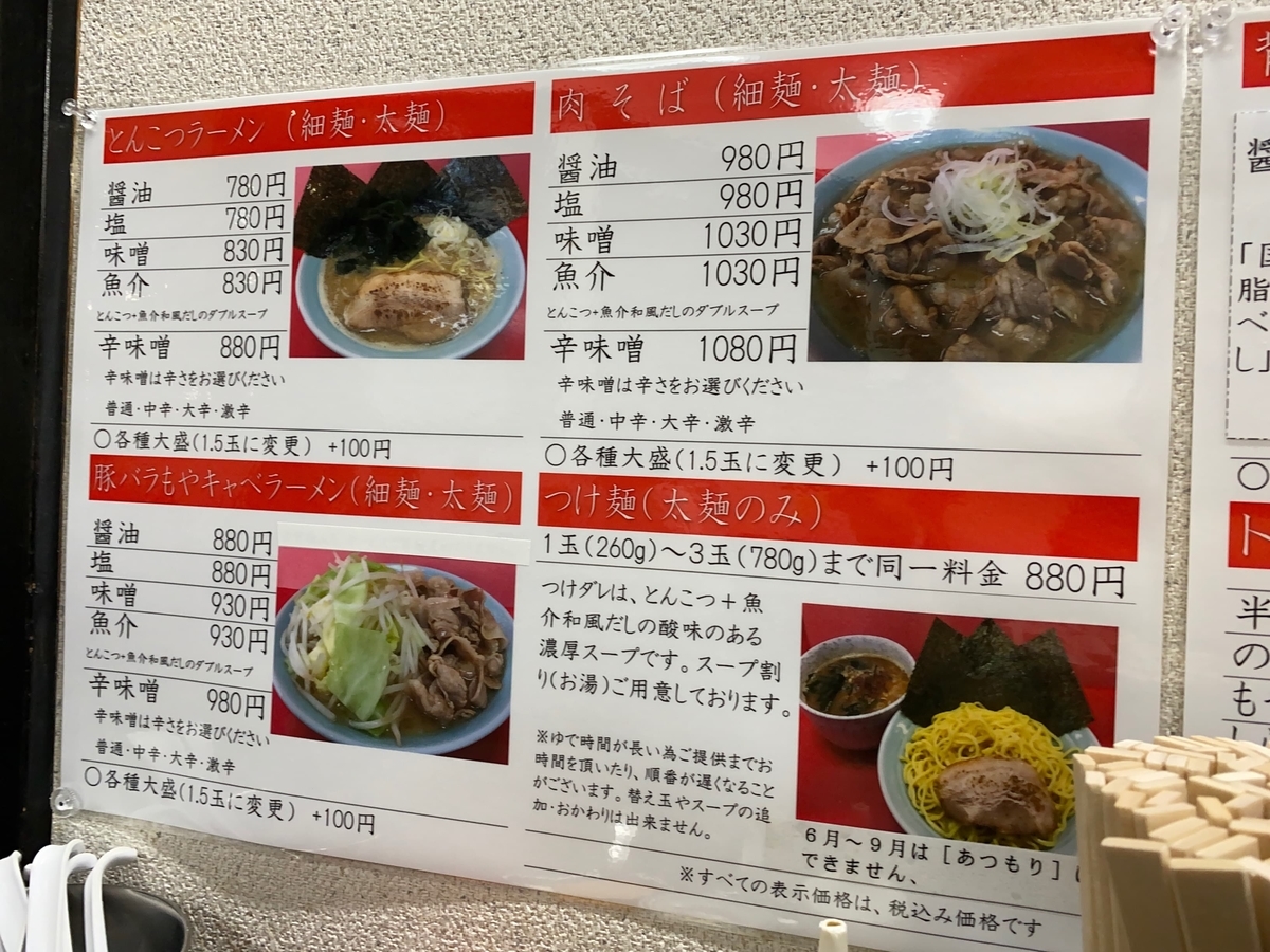 松平六浦店　壁面のメニュー