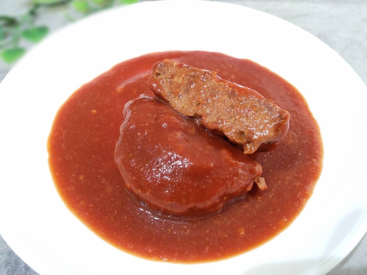 カルディ ハンバーグ缶詰「肉バル缶トマトソースのハンバーグ」を食べ