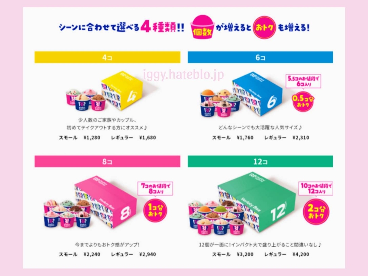 サーティワン カロリー一覧 値段 持ち帰り メニュー バラエティーパック
