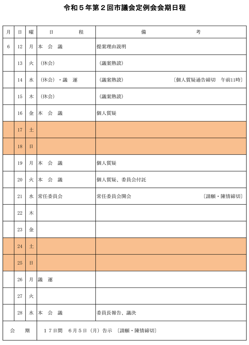 会期日程