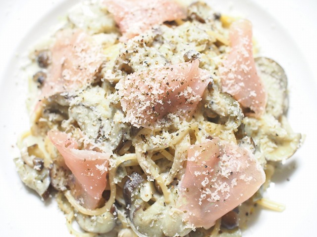 f:id:ikashiya:20171004234853j:plain 茄子のワンポット豆乳クリームパスタ