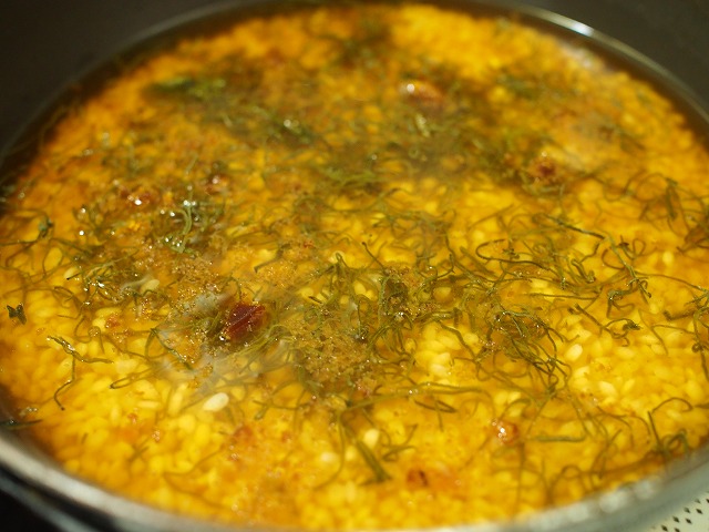 からすみとめかぶの炊き込みご飯工程1