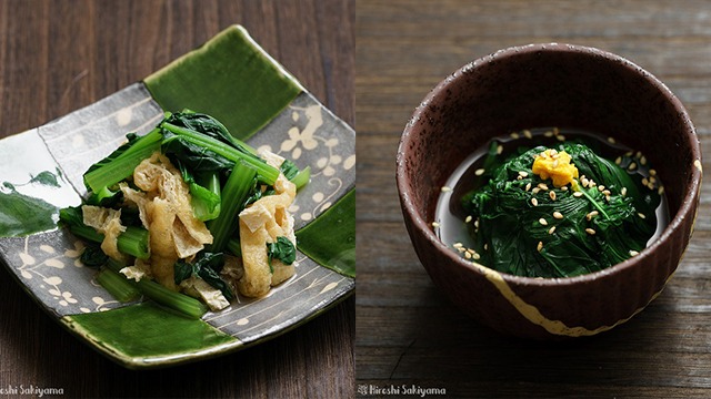 小松菜と油揚げのおひたしと、ほうれん草のおひたし