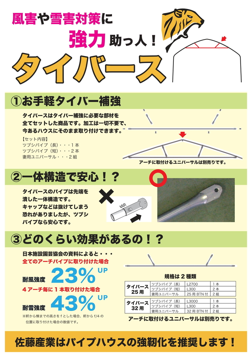 風害や雪害対策に強力助っ人 タイバース イケックス 養液栽培肥料 資材とハウス機器の販売