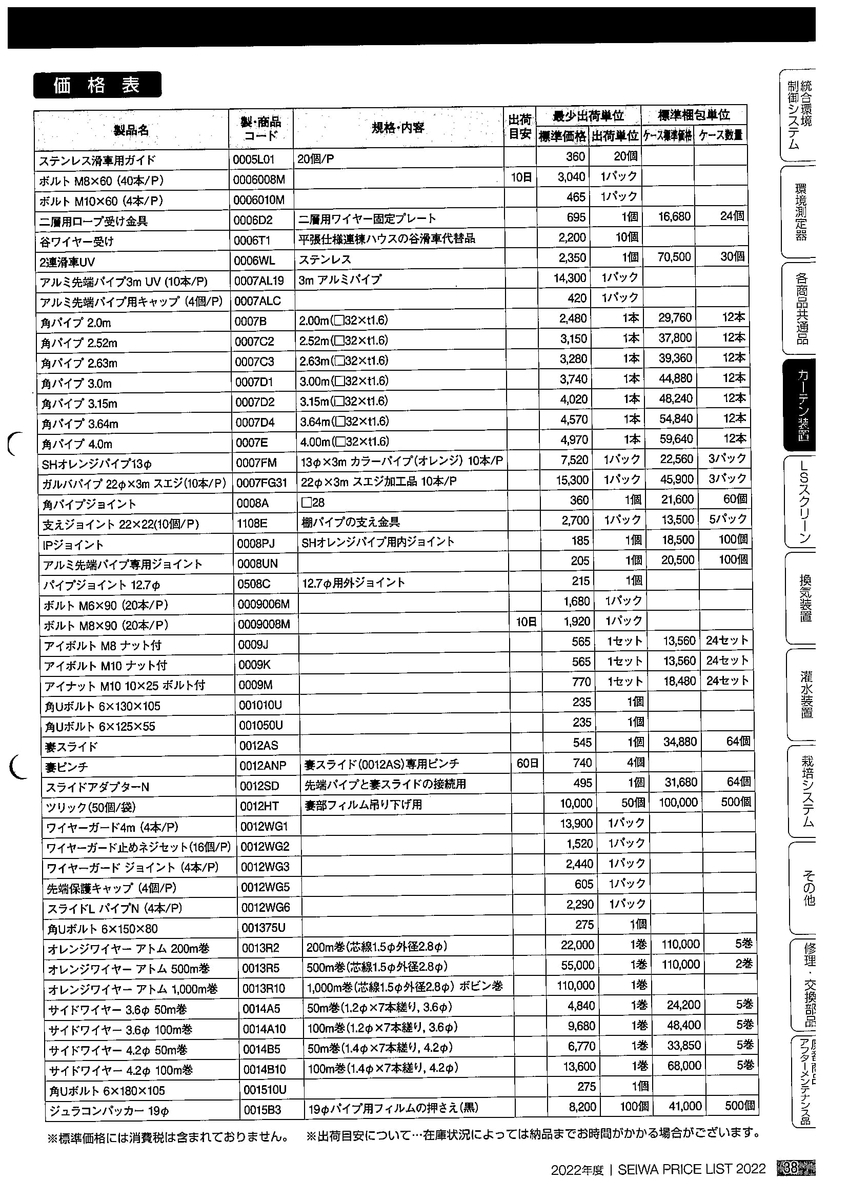 誠和自動カーテン部品図と価格「ビニールハウス用」 - イケックス「養