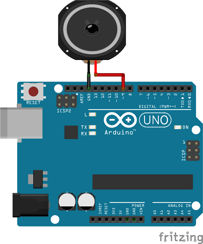 図1 Arduinoとスピーカーをつなぐ回路