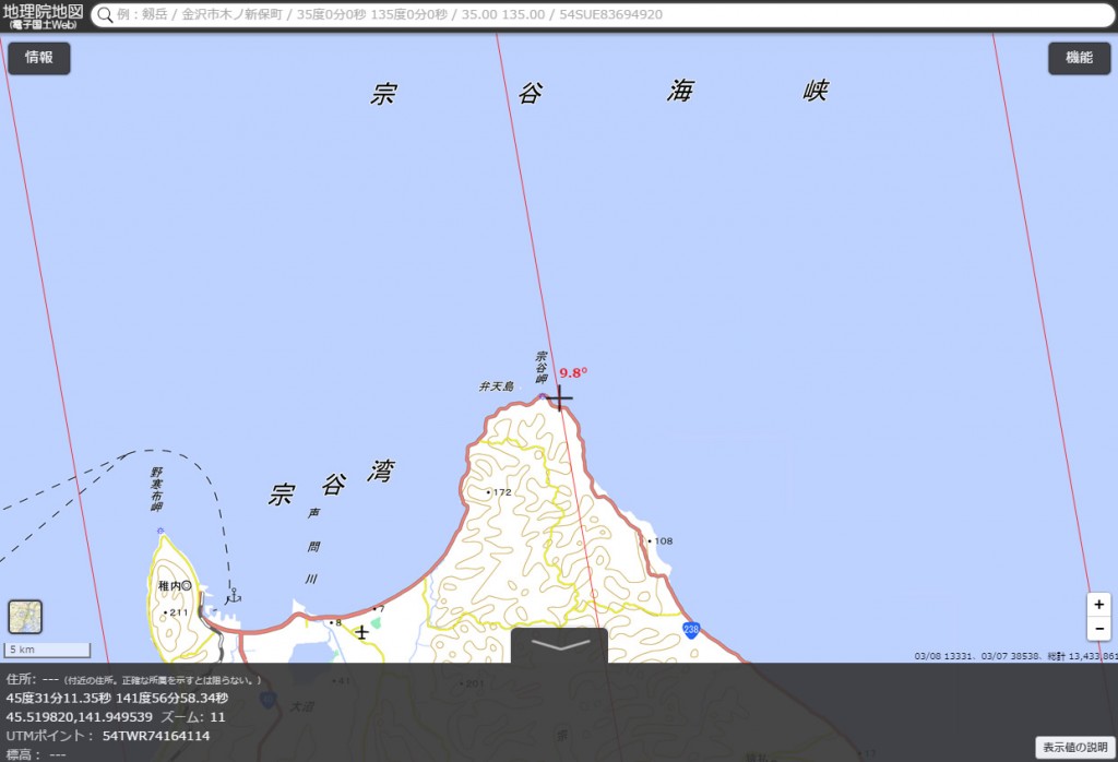 図7 宗谷岬の磁北線