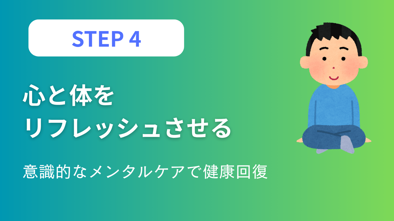 ステップ4：心と体をリフレッシュさせる - 意識的なメンタルケアで健康回復する方法を表現したアイキャッチ画像