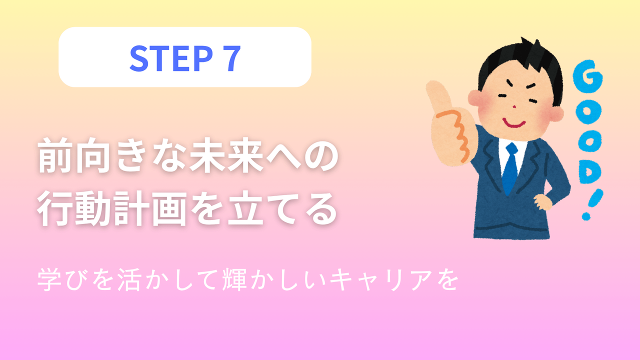 ステップ7：前向きな未来への行動計画を立てる - 学びを活かして輝かしいキャリアを築く方法を表現したアイキャッチ画像
