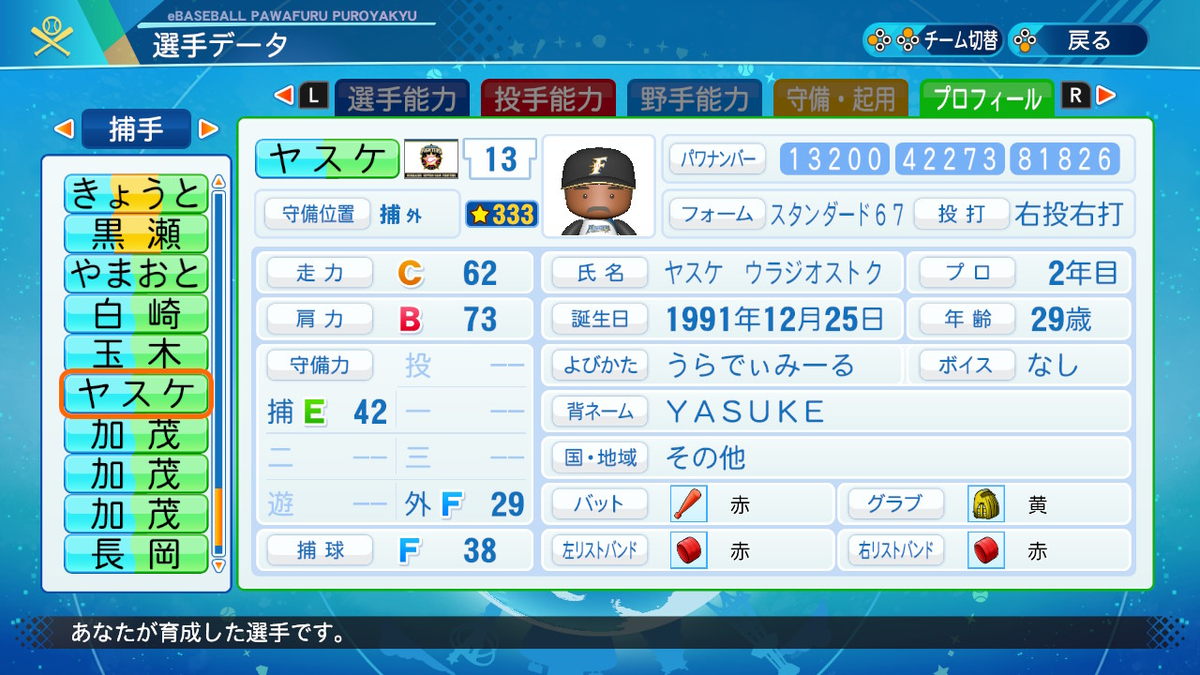 架空 ヤスケ ウラジオストク 捕手 パワプロ ぱわぷろセゾン