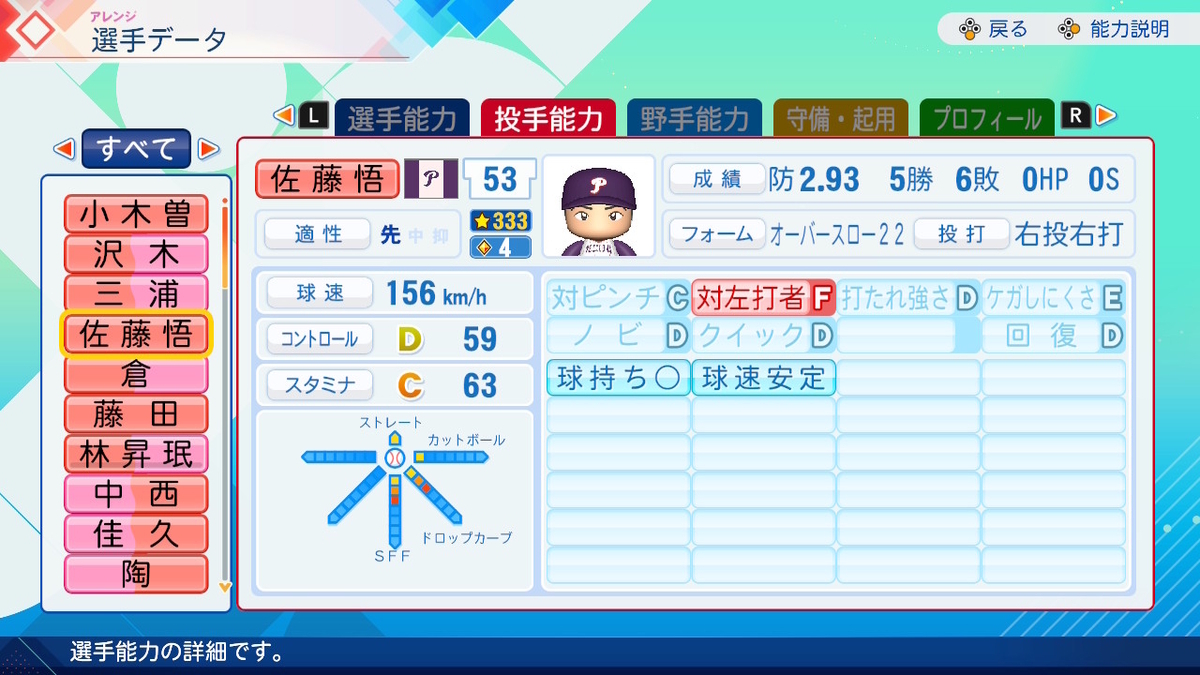 【26'長良川】佐藤悟郎 (投手)　パワプロ2026-2027