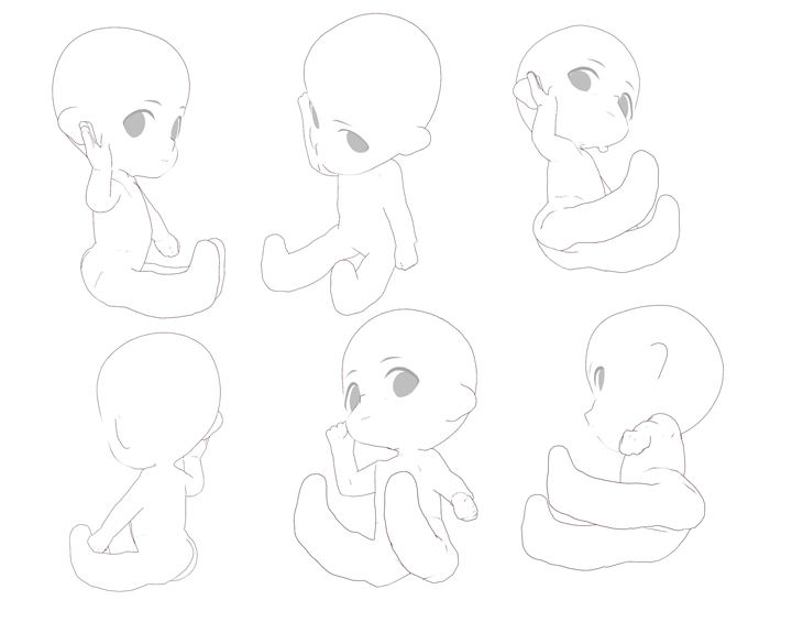 トレスフリー ２頭身ミニキャラクター座っているポーズ集 Illust Pose