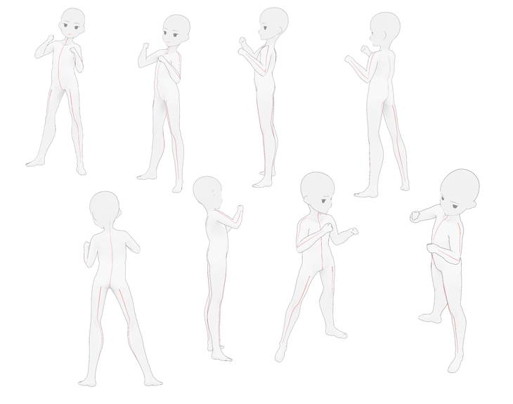 こぶしを構える ファイティングポーズ 少年イラストトレス素材 Illust Pose