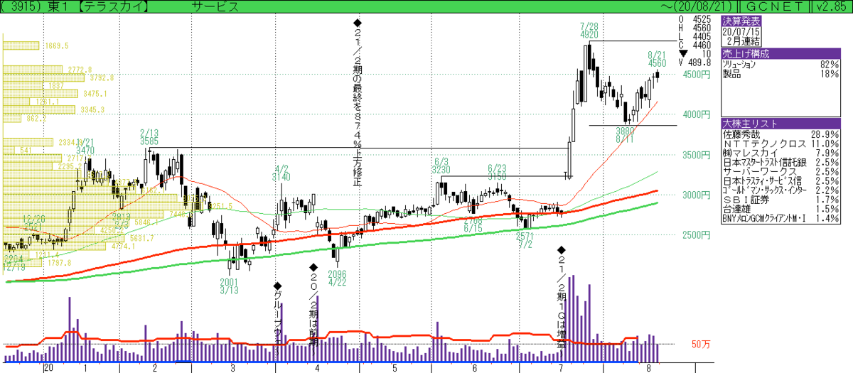 3915 テラスカイ その後の株価チャート 8 21時点 とその考察 Imacyu 旅と投資日記など いつも自然体で