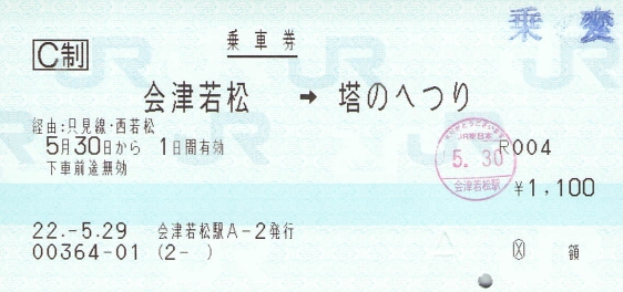 会津鉄道連絡券小変化 - 続・吾輩はヲタである