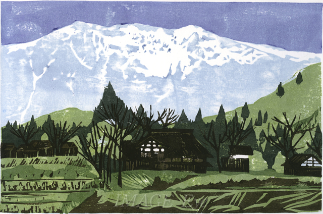 八海山が見える新潟の農村風景 Imageeye Illust