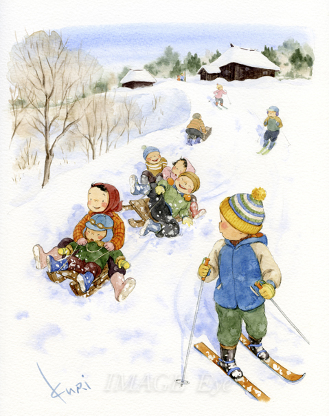 冬の天使のそりあそび 絵画原画