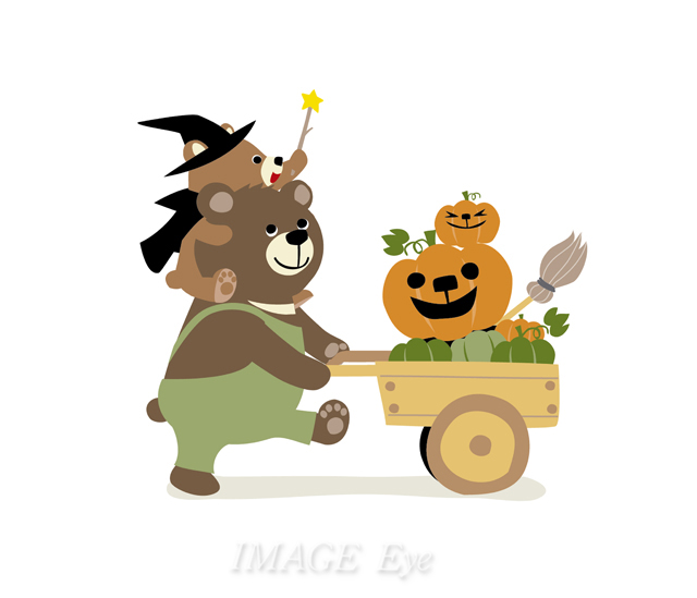 仮装して、ハロウィンを楽しむクマの親子 - imageeye-illust