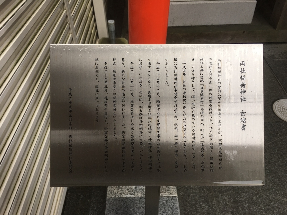 両社稲荷神社（りょうしゃいなりじんじゃ）東京都中央区
